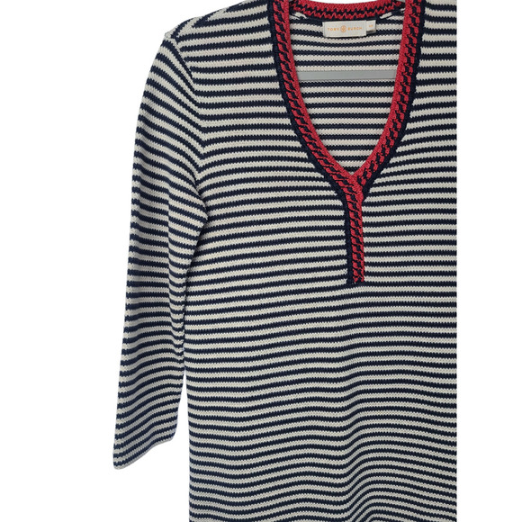 Tory Burch Sweater Women's Small Striped V-neck Pullover 3/4 Sleeve Cotton - Picture 3 of 7